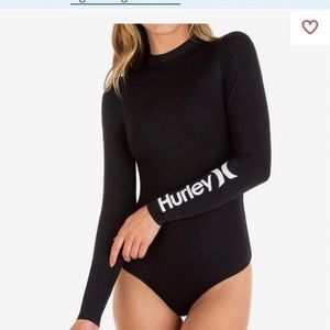 Hurley black rash gard one piece long sleeve swimsuit Small